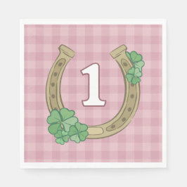 Rosa Bow Clover Lucky One Tjej 1-årsdag Pappersservett