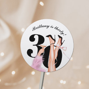 Rosa Bow & Cocktails Coquette Modern 30års födelse Runt Klistermärke