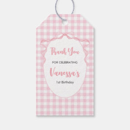  Rosa Bow Coquette 1:a födelsedag Tack Presentetikett