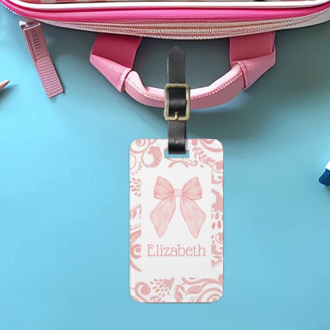 Rosa Bow Coquette Aesthetic Kids School Bag Märkre Bagagebricka (Skapare uppladdad)