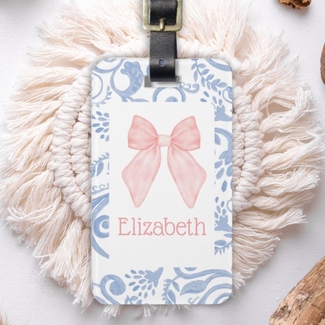 Rosa Bow Coquette Aesthetic Kids School Bag Märkre Bagagebricka (Skapare uppladdad)