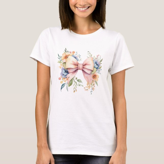 Rosa Bow Coquette Aesthetic Watercolor Blommigts T Shirt (Framsida)