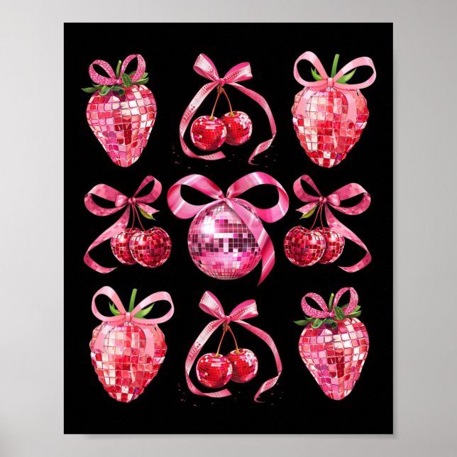 Rosa Bow Coquette Aesthetics Y2k Cherry Strawberry Poster (Framsidan)