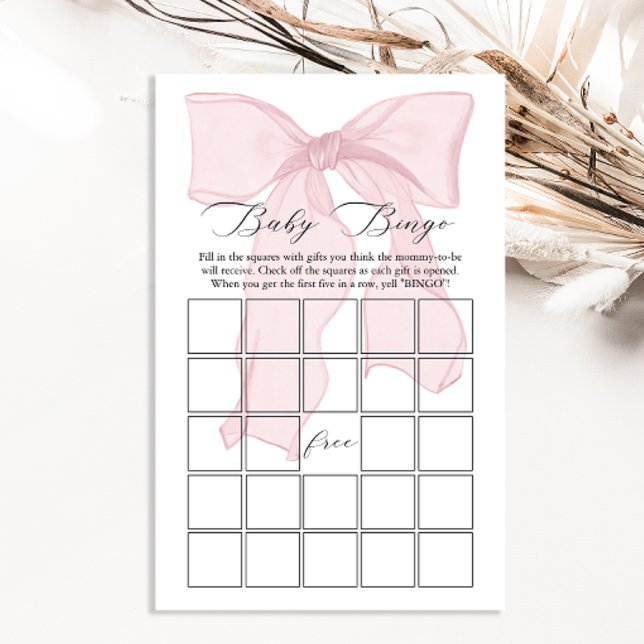 Rosa Bow Coquette Baby Shower Baby Bingo-spel (Skapare uppladdad)
