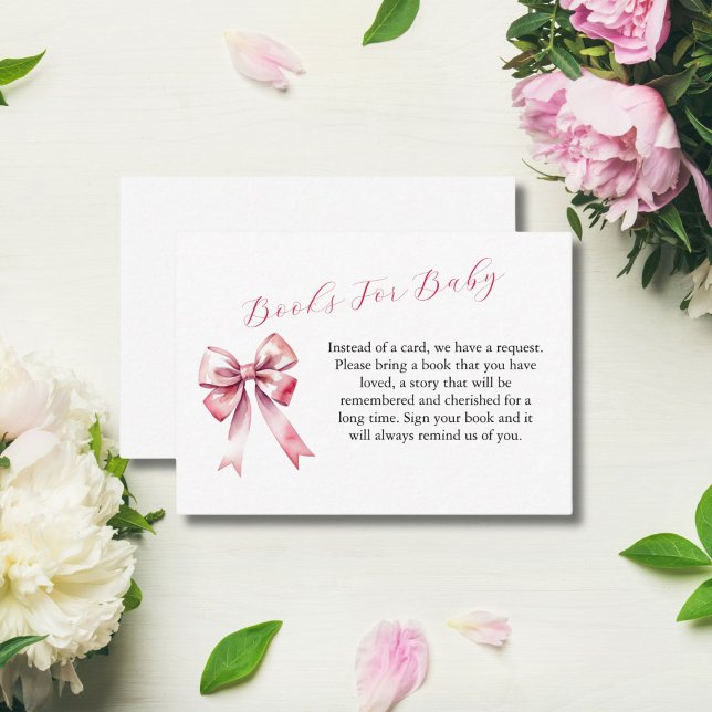 Rosa Bow Coquette Baby Shower Bokar för Baby Card Anteckningskort (Pink Bow Coquette Girl Baby Shower Books for Baby Enclosure Card)