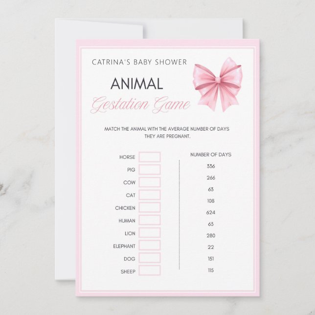 Rosa Bow Coquette Baby Shower - Editable Namn, 5x7 Inbjudningar (Framsida)