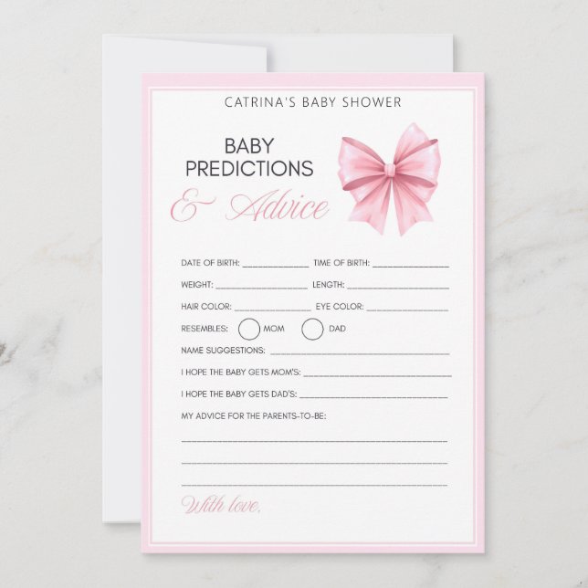 Rosa Bow Coquette Baby Shower - Editable Namn, 5x7 Inbjudningar (Framsida)