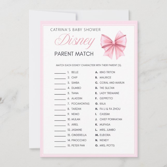 Rosa Bow Coquette Baby Shower - Editable Namn, 5x7 Inbjudningar (Framsida)
