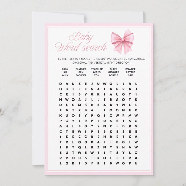 Rosa Bow Coquette Baby Shower - Editable Namn, 5x7 Inbjudningar (Framsida)