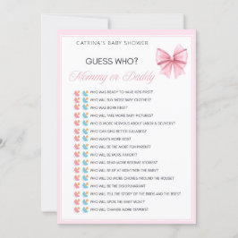 Rosa Bow Coquette Baby Shower - Editable Namn, 5x7 Inbjudningar