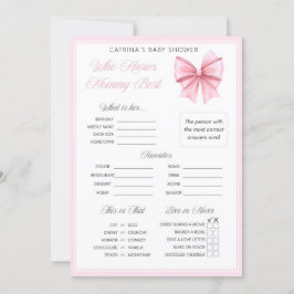Rosa Bow Coquette Baby Shower - Editable Namn, 5x7 Inbjudningar