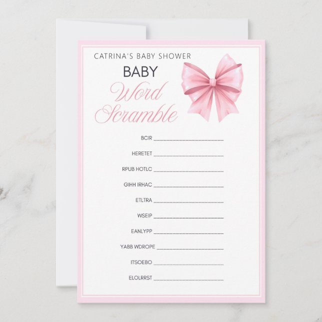 Rosa Bow Coquette Baby Shower - Editable Namn, 5x7 Inbjudningar (Framsida)