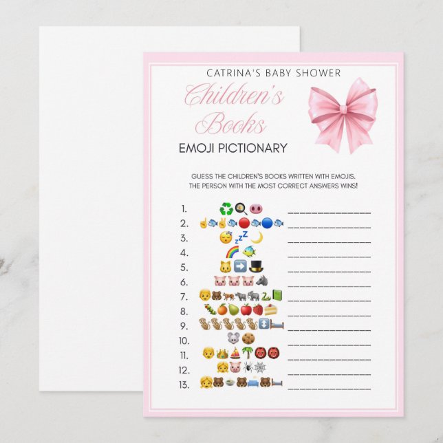 Rosa Bow Coquette Baby Shower - Editable Namn, 5x7 Inbjudningar (Fram/baksida)