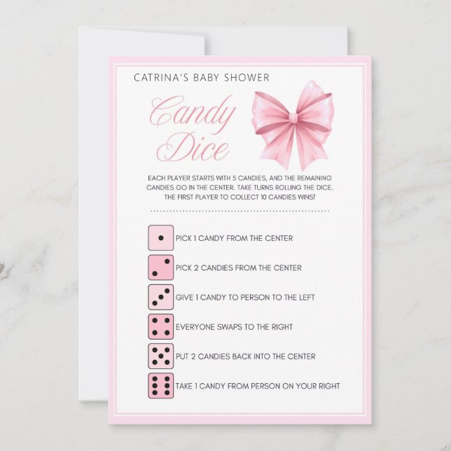 Rosa Bow Coquette Baby Shower - Editable Namn, 5x7 Inbjudningar (Framsida)