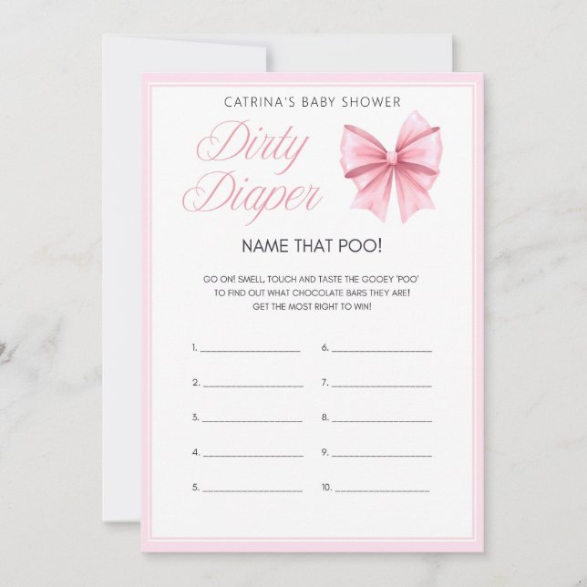 Rosa Bow Coquette Baby Shower - Editable Namn, 5x7 Inbjudningar (Framsida)
