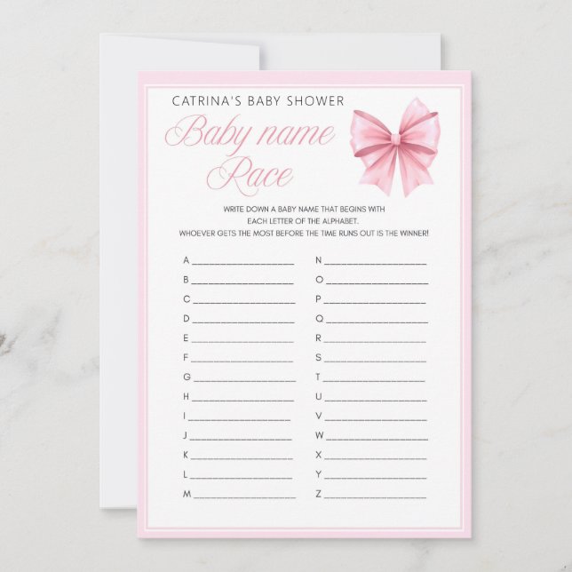 Rosa Bow Coquette Baby Shower - Editable Namn, 5x7 Inbjudningar (Framsida)