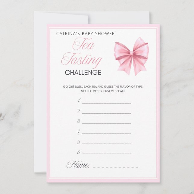 Rosa Bow Coquette Baby Shower - Editable Namn, 5x7 Inbjudningar (Framsida)