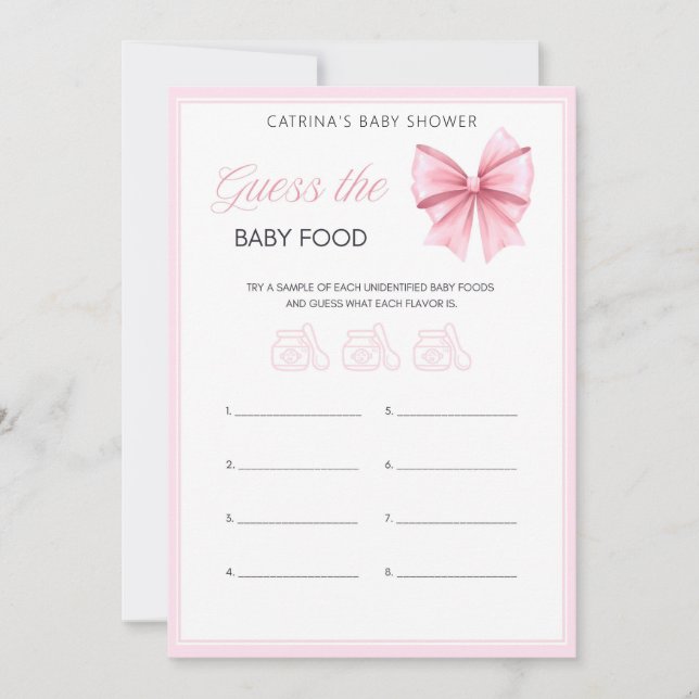 Rosa Bow Coquette Baby Shower - Editable Namn, 5x7 Inbjudningar (Framsida)