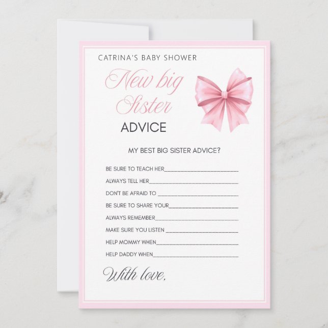 Rosa Bow Coquette Baby Shower - Editable Namn, 5x7 Inbjudningar (Framsida)