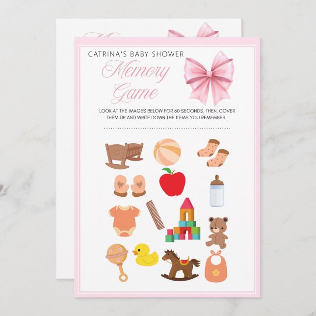 Rosa Bow Coquette Baby Shower - Editable Namn, 5x7 Inbjudningar (Fram/baksida)