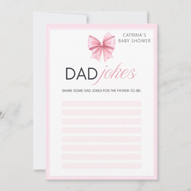 Rosa Bow Coquette Baby Shower - Editable Namn, 5x7 Inbjudningar (Framsida)