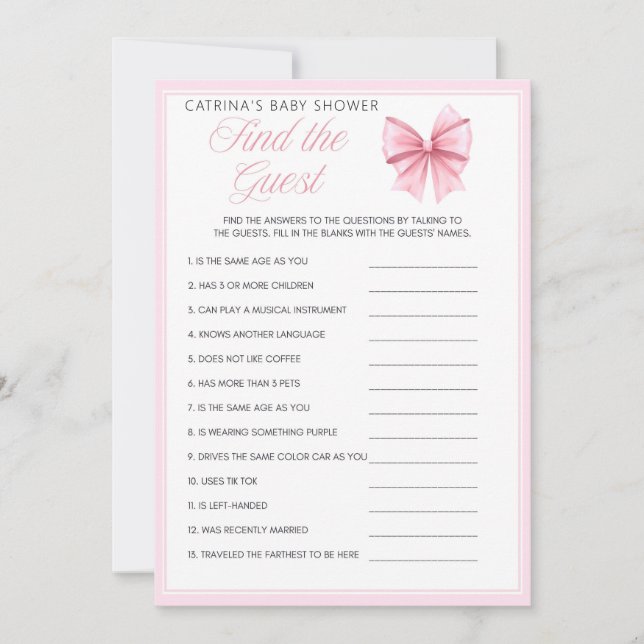 Rosa Bow Coquette Baby Shower - Editable Namn, 5x7 Inbjudningar (Framsida)