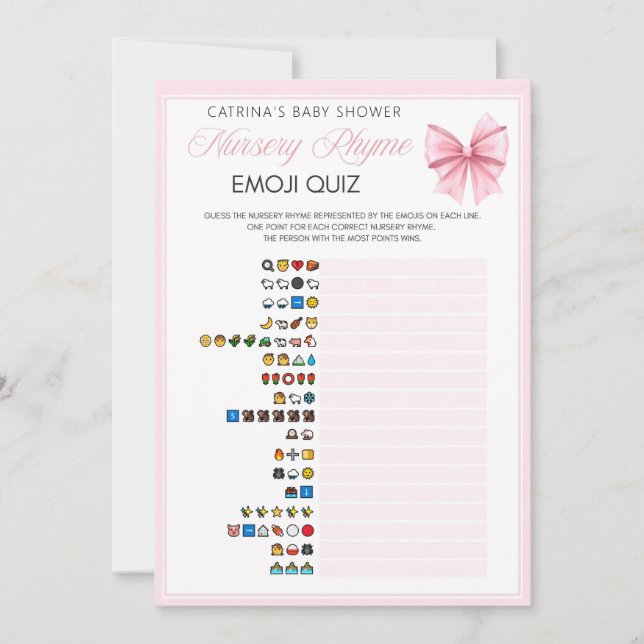 Rosa Bow Coquette Baby Shower - Editable Namn, 5x7 Inbjudningar (Framsida)