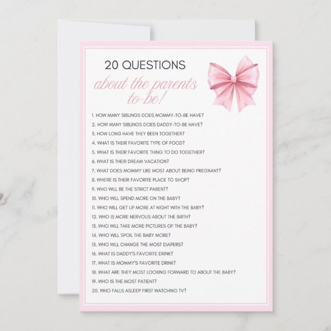 Rosa Bow Coquette Baby Shower - Editable Namn, 5x7 Inbjudningar (Framsida)