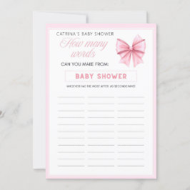 Rosa Bow Coquette Baby Shower - Editable Namn, 5x7 Inbjudningar