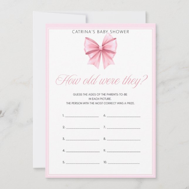 Rosa Bow Coquette Baby Shower - Editable Namn, 5x7 Inbjudningar (Framsida)