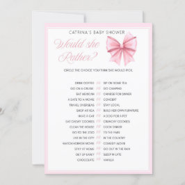 Rosa Bow Coquette Baby Shower - Editable Namn, 5x7 Inbjudningar