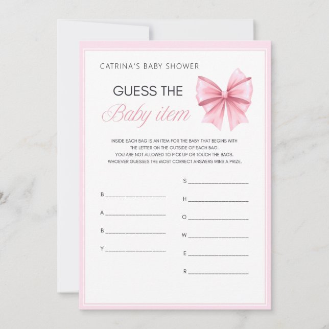 Rosa Bow Coquette Baby Shower - Editable Namn, 5x7 Inbjudningar (Framsida)