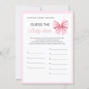 Rosa Bow Coquette Baby Shower - Editable Namn, 5x7 Inbjudningar