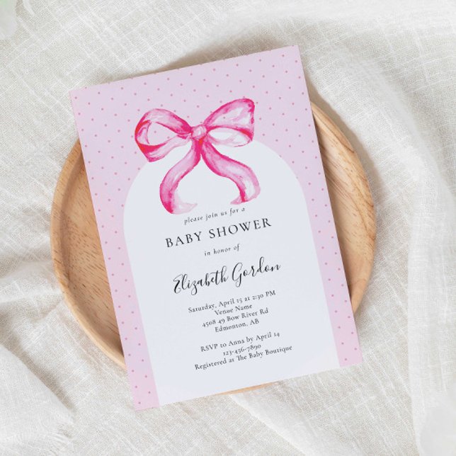 Rosa Bow Coquette Baby Shower-Elegant Inbjudningar (Skapare uppladdad)