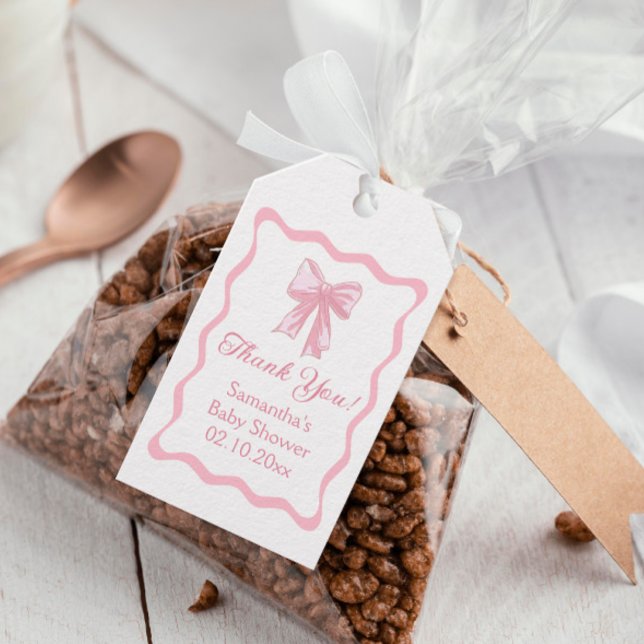 Rosa Bow Coquette Baby Shower-favoriter Presentetikett (Skapare uppladdad)