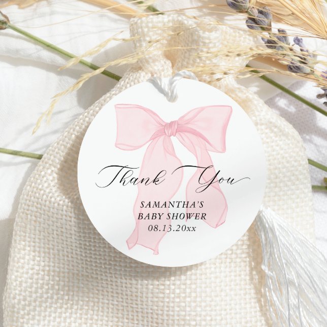 Rosa Bow Coquette Baby Shower Gåvor Etiketter (Skapare uppladdad)
