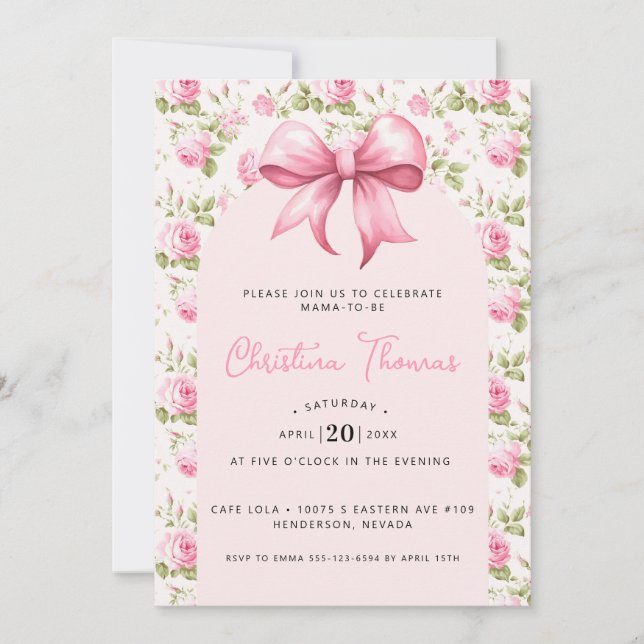 Rosa Bow Coquette Baby Shower Inbjudningar (Framsida)