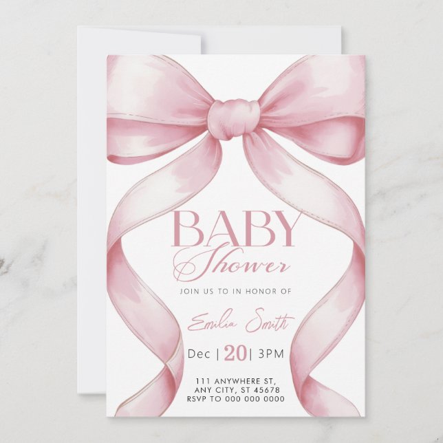 Rosa Bow Coquette Baby Shower Inbjudningar (Framsida)