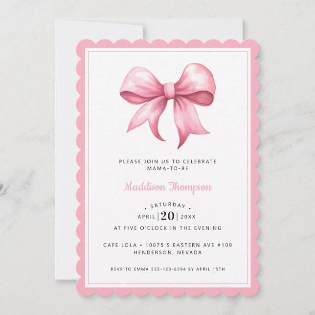 Rosa Bow Coquette Baby Shower Inbjudningar (Framsida)