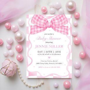 Rosa Bow Coquette Baby Shower Inbjudningar