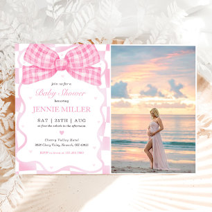 Rosa Bow Coquette Baby Shower Photo Inbjudningar