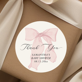 Rosa Bow Coquette Baby Shower Runt Klistermärke