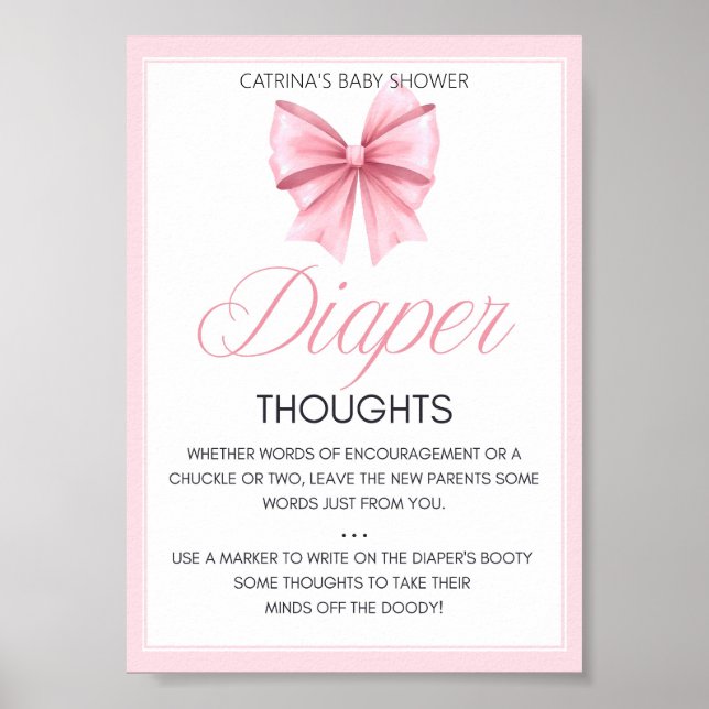 Rosa Bow Coquette Baby Shower-skylt Poster (Framsidan)