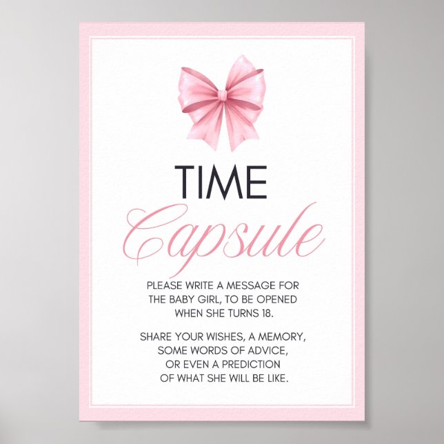Rosa Bow Coquette Baby Shower-skylt Poster (Framsidan)