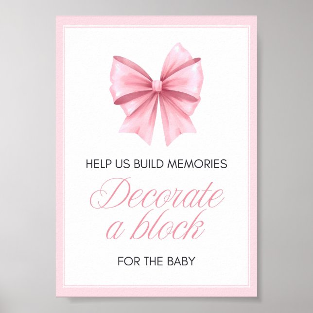 Rosa Bow Coquette Baby Shower-skylt Poster (Framsidan)
