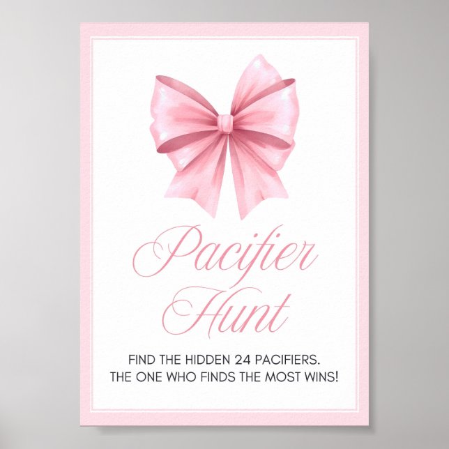 Rosa Bow Coquette Baby Shower-skylt Poster (Framsidan)