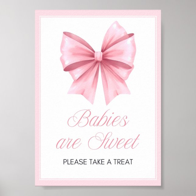 Rosa Bow Coquette Baby Shower-skylt Poster (Framsidan)