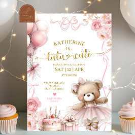 Rosa Bow Coquette Bear Tutu Söt Födelsedag Inbjudningar