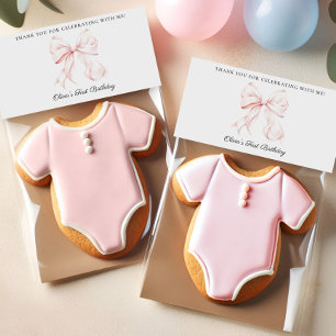 Rosa Bow Coquette Birthday Favor Bag Topper Placeringskort