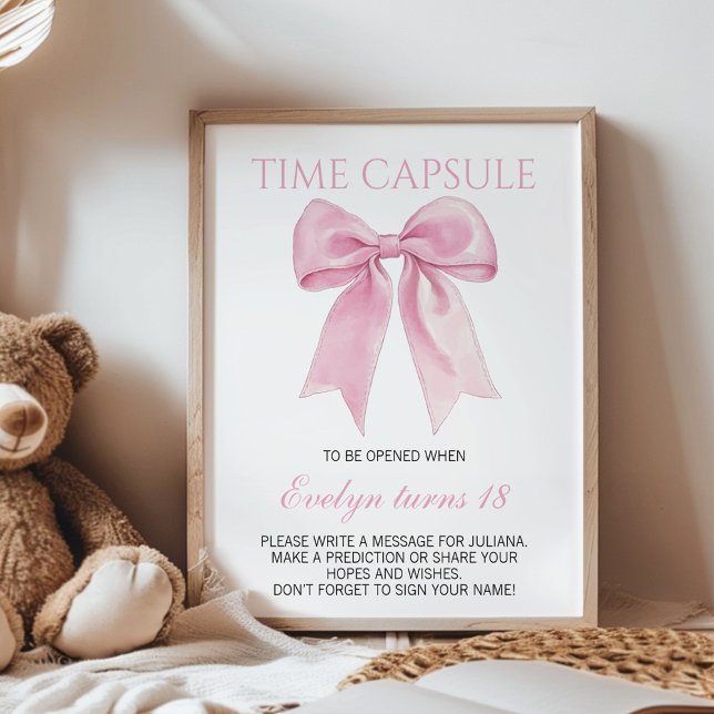 Rosa Bow Coquette Birthday Time Capsule-tecken Poster (Skapare uppladdad)